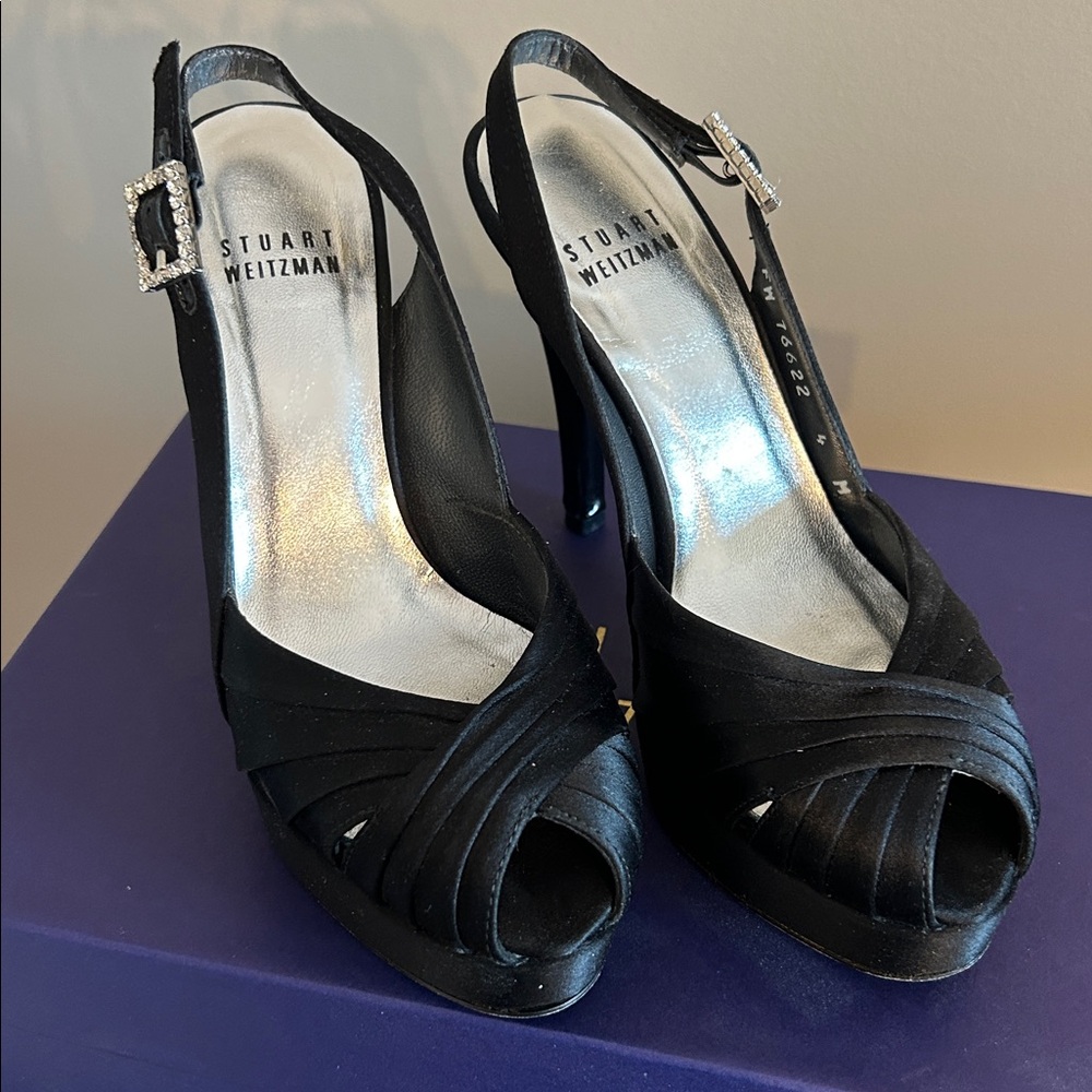 Stuart Weitzman Black Slingback Heels 4M
